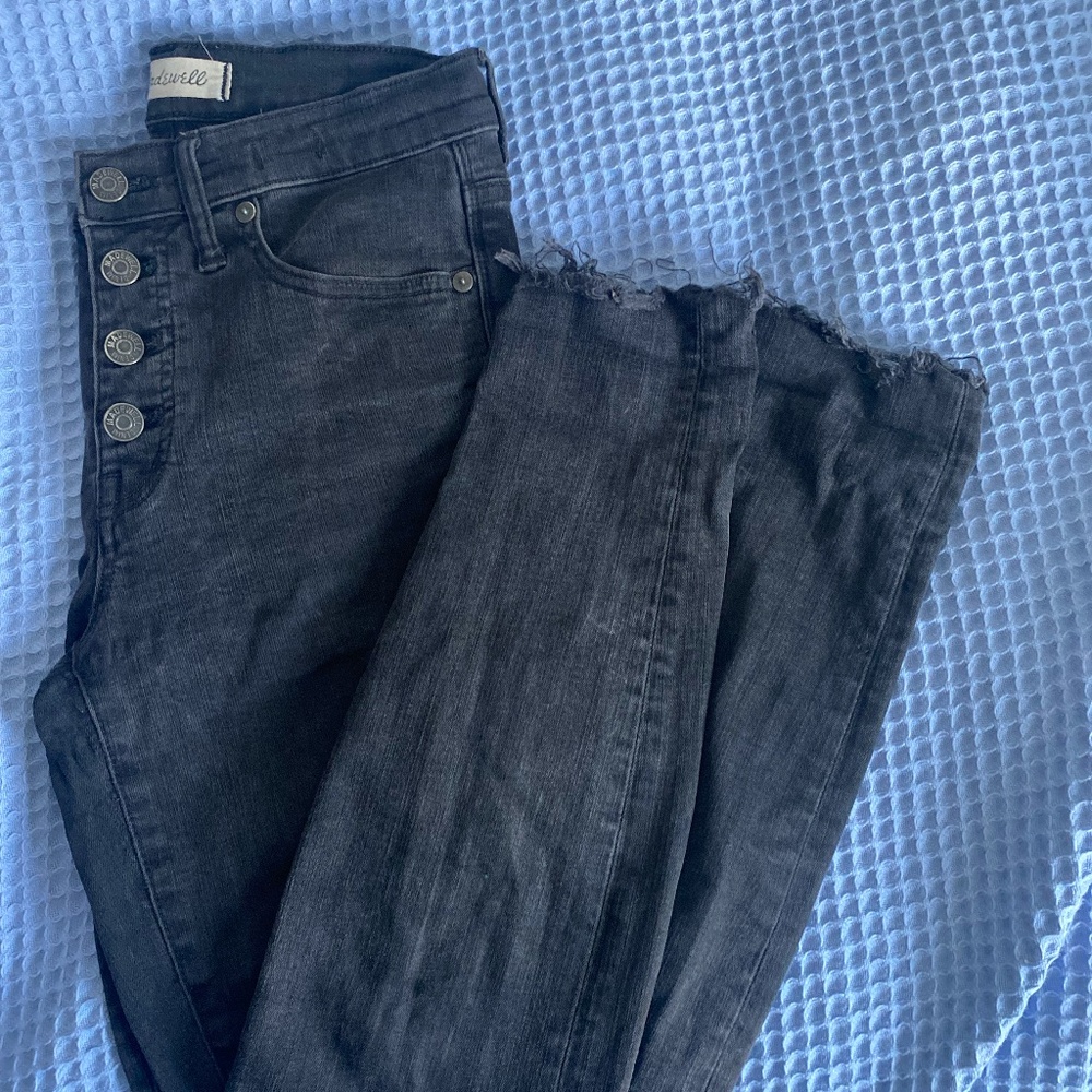 Stretchy High Rise Skinny Button-Fly Washed Black Jeans